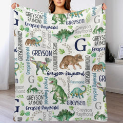 Customised Dinosaur Pattern Blanket - Personalised Name Dinosaur Blanket - A Gift For Child,Baby,Friend - OLESA