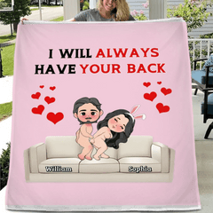 Customised Fun Couple Blanket - Personalised names and cartoon couple images Quirky Fun Blanket - Gifts for Girlfriends, Boyfriends, Husbands, Wives - OLESA