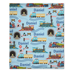 Customised Railway Train Blanket - Personalised Name Railway Train Pattern Blue Blanket - A Gift For Children,Boy,Baby,Train Lover - OLESA