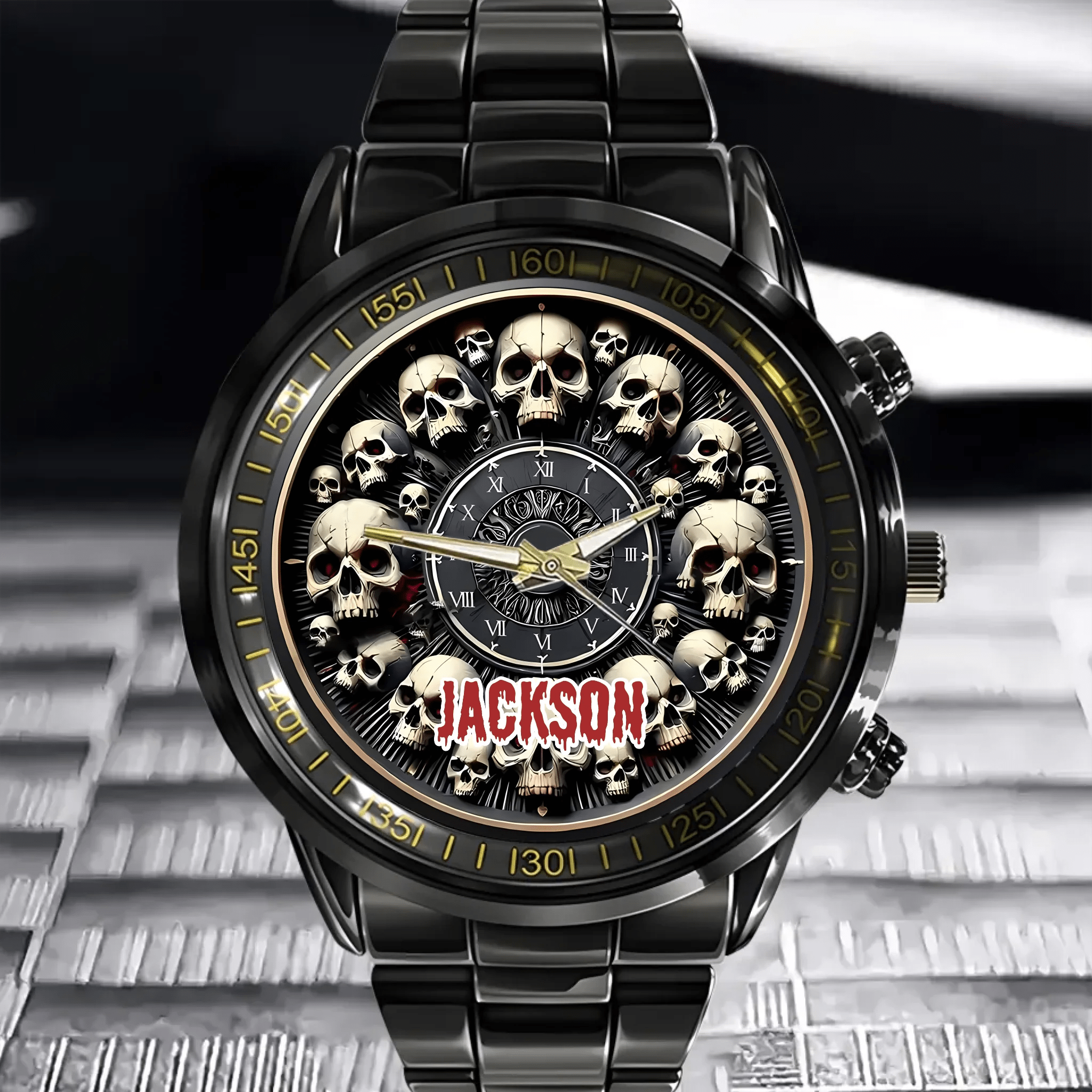 Customised Skull Watch - Personalised Name Skull Pattern Trendy Watch - A Gift For Family,Friend,Brother,Sister - OLESA