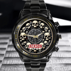 Customised Skull Watch - Personalised Name Skull Pattern Trendy Watch - A Gift For Family,Friend,Brother,Sister - OLESA