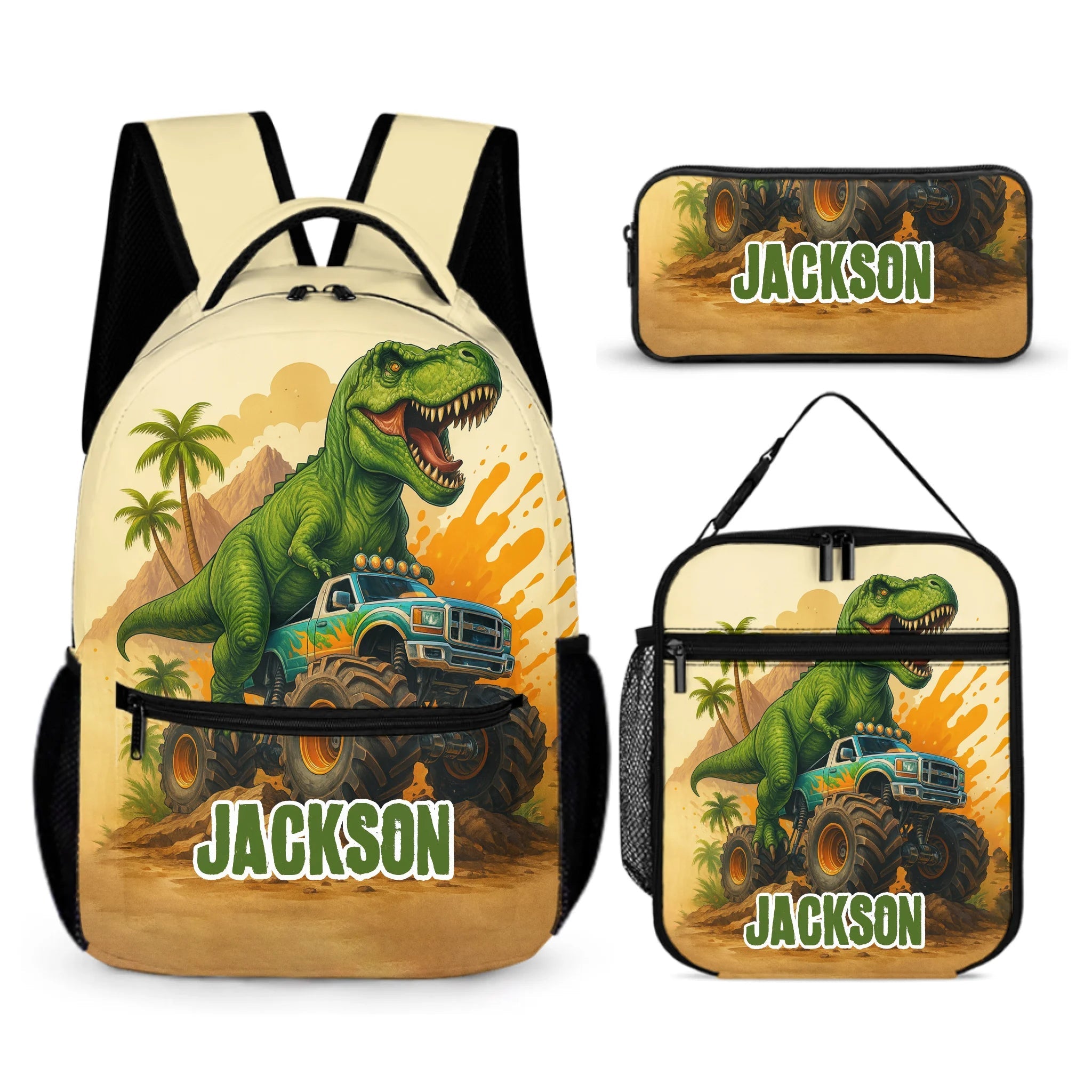 Customizable Dinosaur Truck Backpack - Personalized Name - OLESA