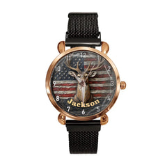 Customized American Flag and Forest Deer Pattern Watch - Personalize Name - OLESA
