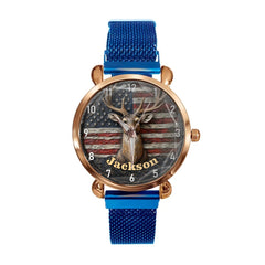 Customized American Flag and Forest Deer Pattern Watch - Personalize Name - OLESA