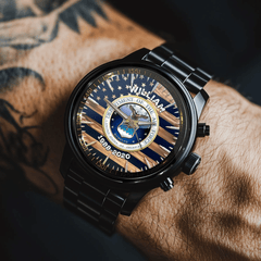 Customized American Flag Watch – Military - themed Watche with Customizable Department Logo - A Gift For Friend,Family,Soldier - OLESA