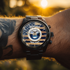 Customized American Flag Watch – Military - themed Watche with Customizable Department Logo - A Gift For Friend,Family,Soldier - OLESA