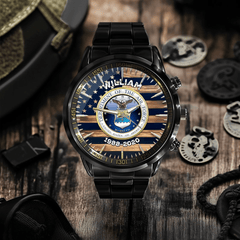 Customized American Flag Watch – Military - themed Watche with Customizable Department Logo - A Gift For Friend,Family,Soldier - OLESA