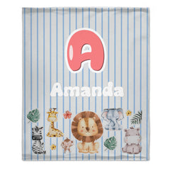 Customized Animal Pattern Colorful Vertical Stripe Blanket - Personalized Name - Gifts For Child - OLESA
