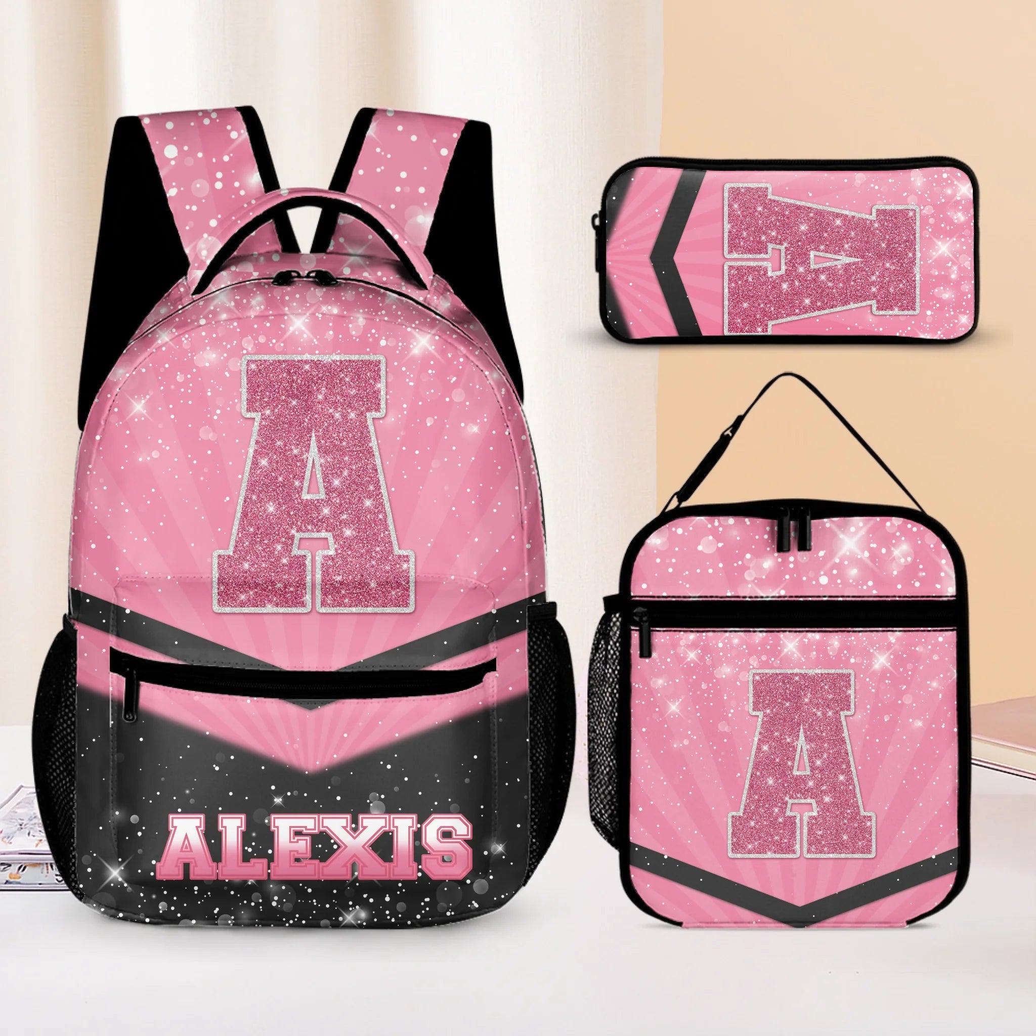Customized Backpack - Personalized Glitter Monogrammed Name Bags for Kindergarten, Preschool and Elementary School Children - OLESA