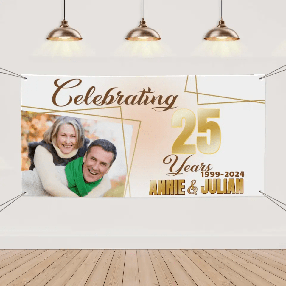 Customized Banner With Photo And Name - Personalized Anniversary Banner - Gift For Couples, Couples' Anniversary - OLESA