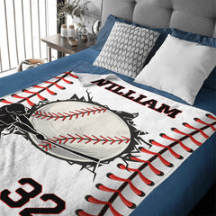 Customized Baseball Design Soft Blanket - Personalized Color And Name - Gifts for Athlete, Baseball Enthusiast - OLESA