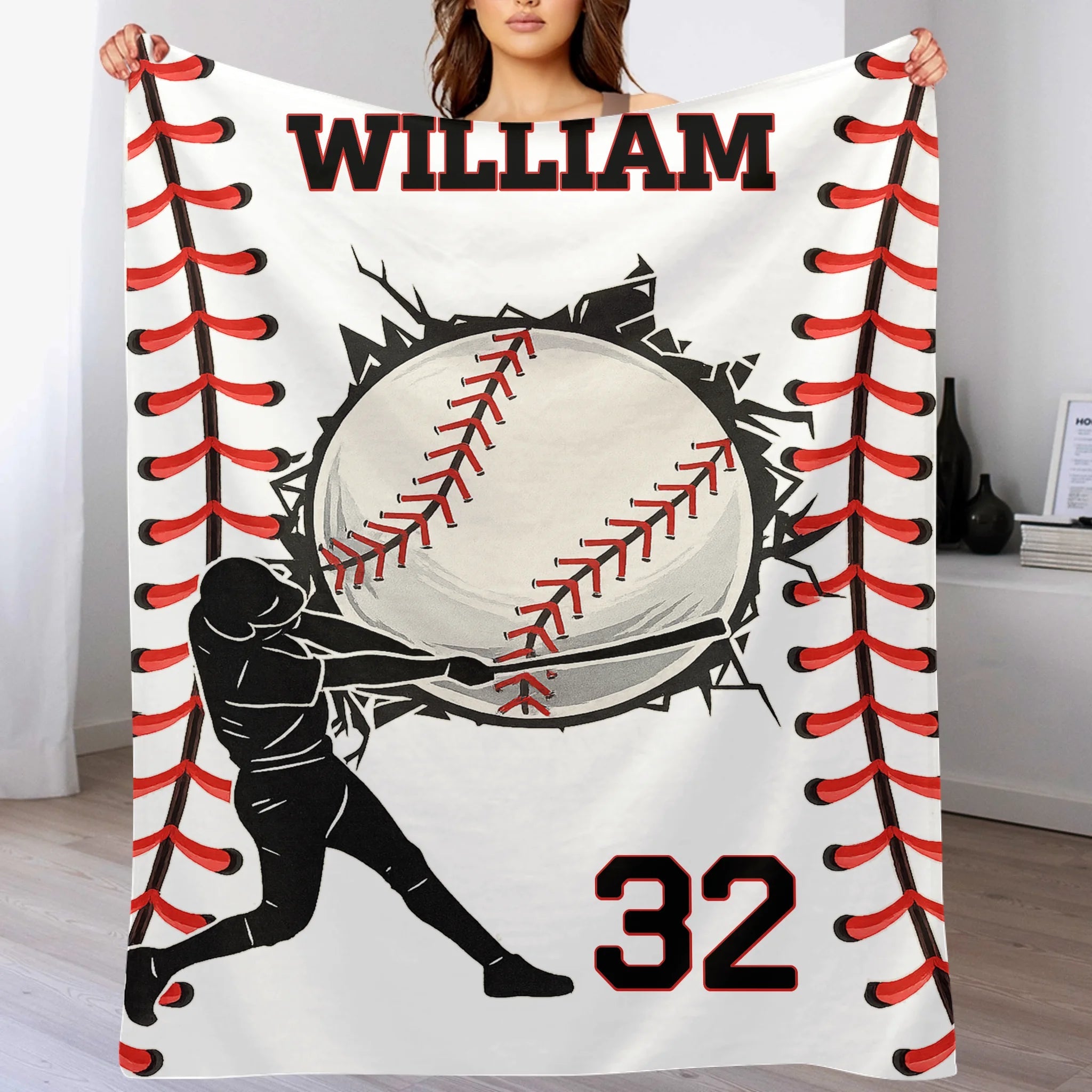 Customized Baseball Design Soft Blanket - Personalized Color And Name - Gifts for Athlete, Baseball Enthusiast - OLESA