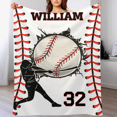 Customized Baseball Design Soft Blanket - Personalized Color And Name - Gifts for Athlete, Baseball Enthusiast - OLESA
