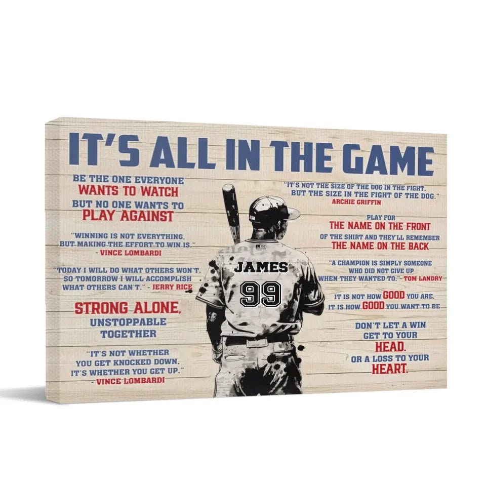 Customized Baseball Poster Wall Art - Personalized Name,Number And Gender In A Classic Colorway Baseball Themed Unframed Canvas Painting - Gift For Baseball Lovers,Baseball Players - OLESA