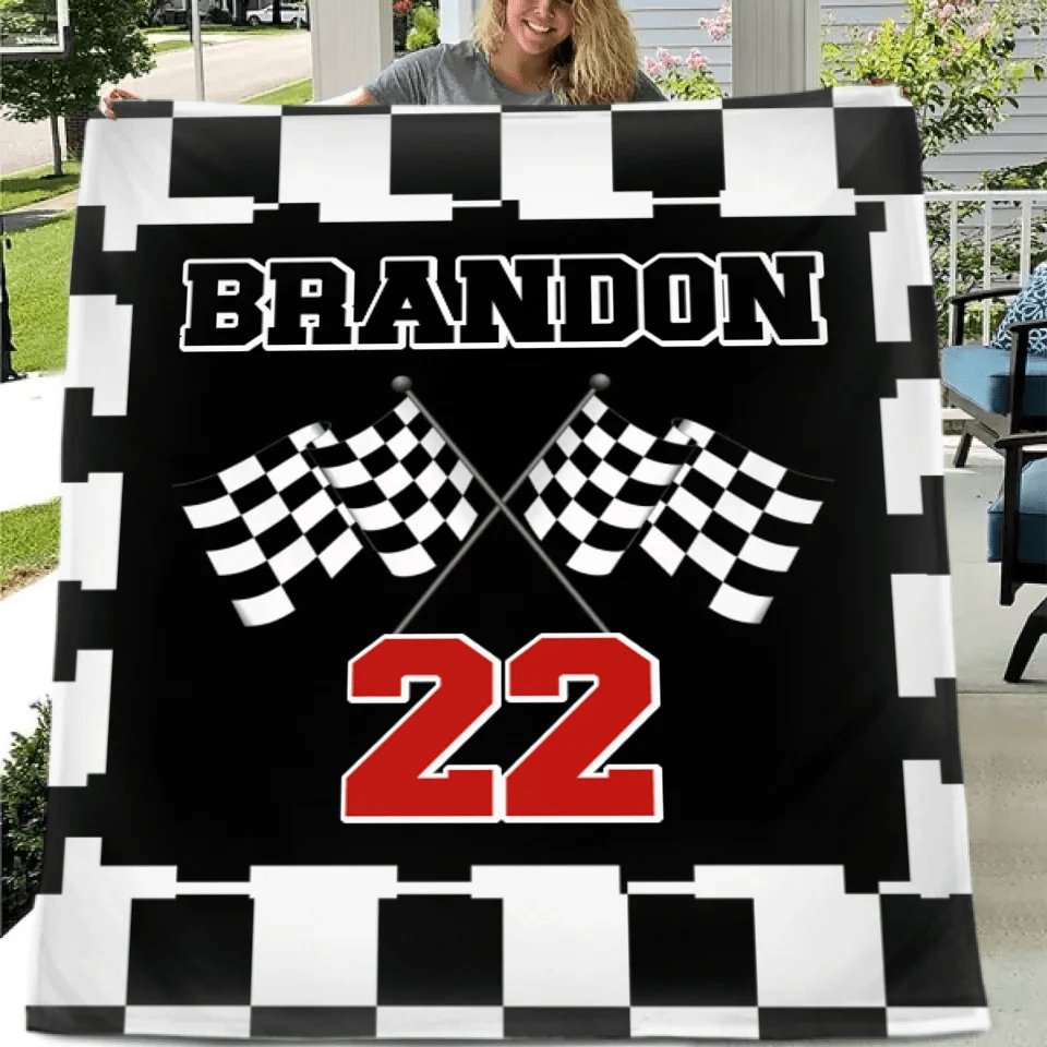 Customized Black and White Chevron Blanket - Personalized Name and Number Black and White Flag Pattern Blanket - A Gift For Friend,Colleagues - OLESA