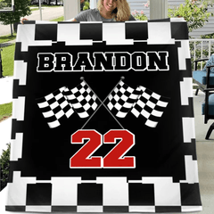 Customized Black and White Chevron Blanket - Personalized Name and Number Black and White Flag Pattern Blanket - A Gift For Friend,Colleagues - OLESA