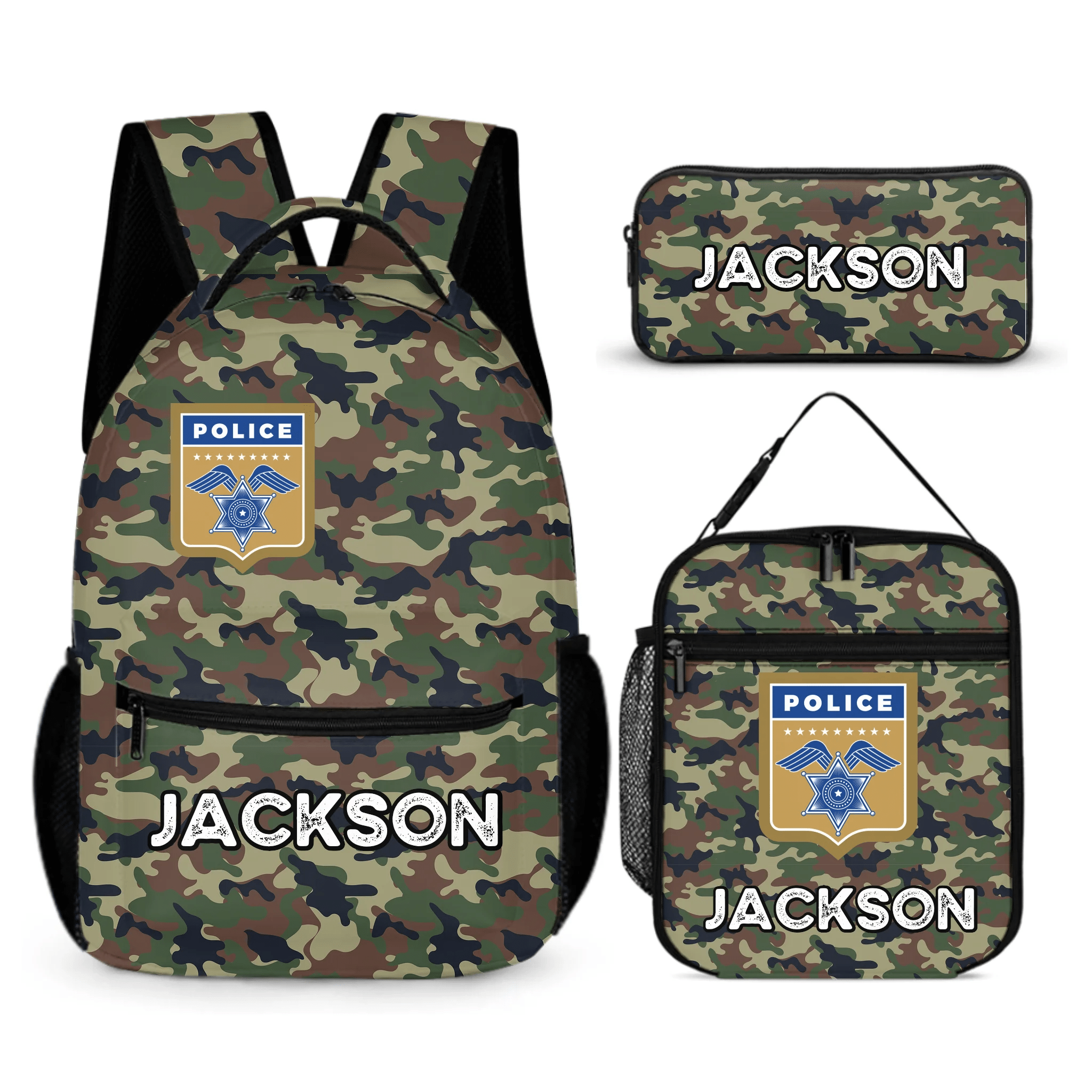 Customized Camouflage Backpack - Personalized Name and Police Badge - OLESA