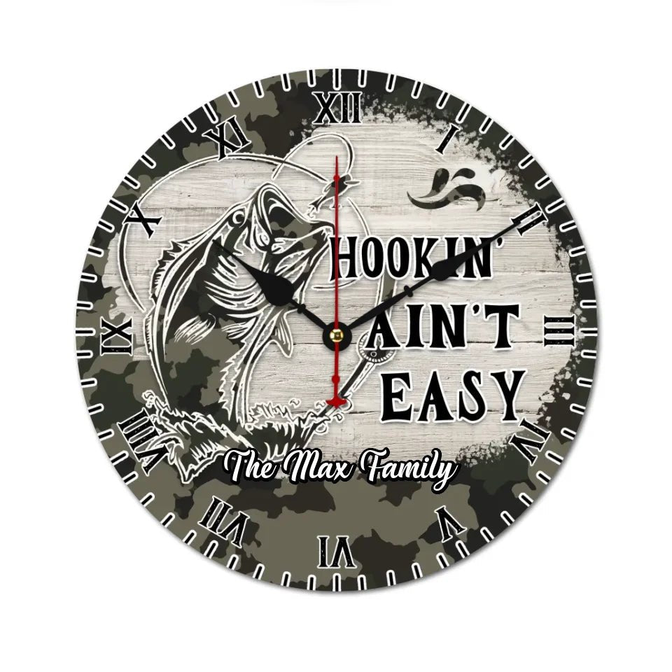 Customized Camping Themed Wall Clocks - Personalized Text Fishing Pattern Camo Style Wall Clock - A Gift For Family,Friend,Camping Enthusiasts,Angler - OLESA