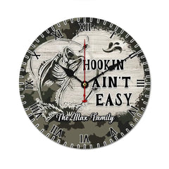 Customized Camping Themed Wall Clocks - Personalized Text Fishing Pattern Camo Style Wall Clock - A Gift For Family,Friend,Camping Enthusiasts,Angler - OLESA