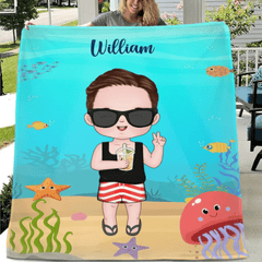 Customized Cartoon Character Blanket - Personalized Cartoon Character Image and Name Ocean Themed Blanket - A Gift For Children,Friend,BFF,Family - OLESA