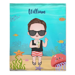 Customized Cartoon Character Blanket - Personalized Cartoon Character Image and Name Ocean Themed Blanket - A Gift For Children,Friend,BFF,Family - OLESA