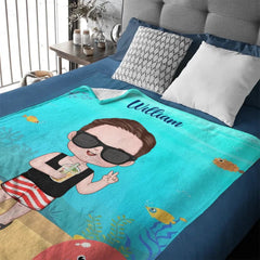 Customized Cartoon Character Blanket - Personalized Cartoon Character Image and Name Ocean Themed Blanket - A Gift For Children,Friend,BFF,Family - OLESA