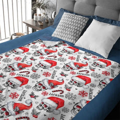 Customized Christmas Blankets - Personalized Name Skull Flannel Blanket with Christmas - A Gift For Yourself,Family,Friend,Colleagues - OLESA