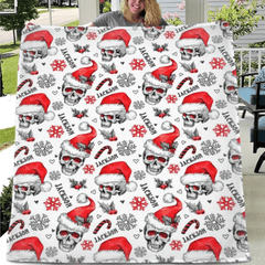 Customized Christmas Blankets - Personalized Name Skull Flannel Blanket with Christmas - A Gift For Yourself,Family,Friend,Colleagues - OLESA