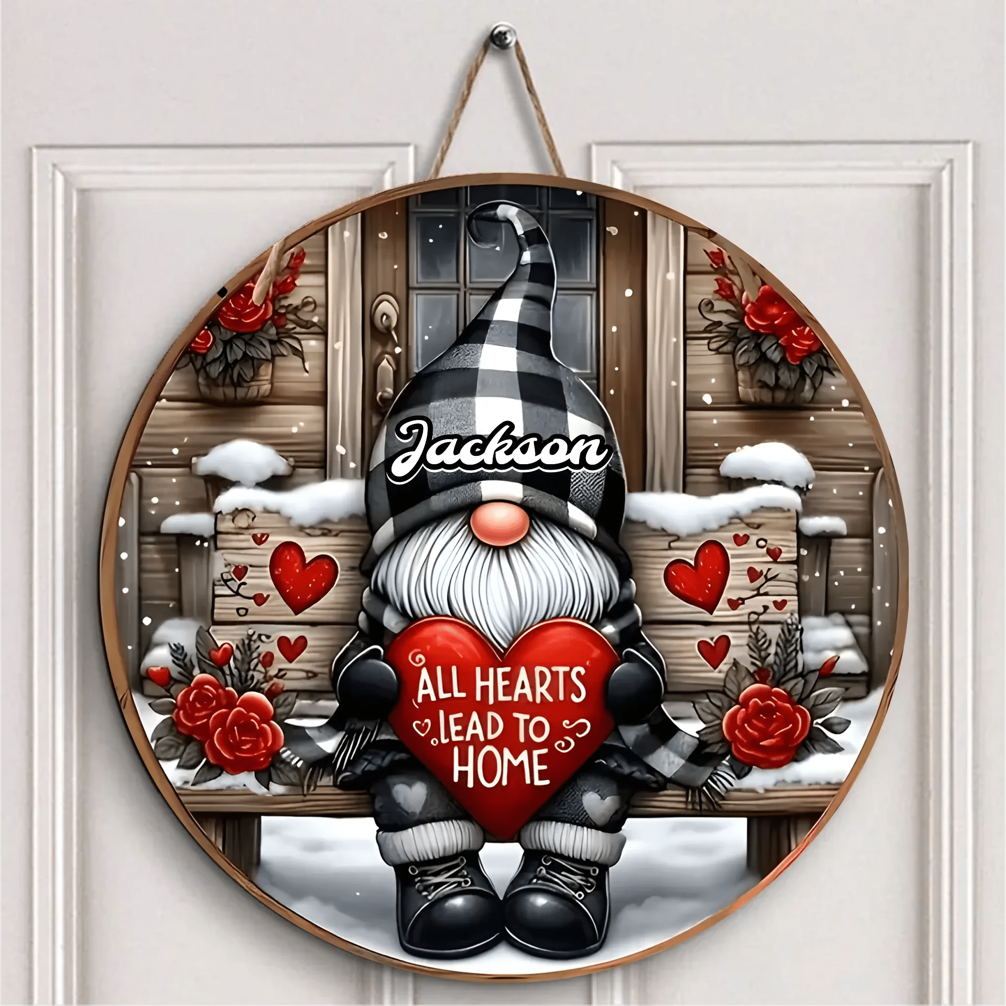 Customized Christmas style Decorative Wooden Doorplates - Personalized Door Sign with Name - Gift for Family - OLESA