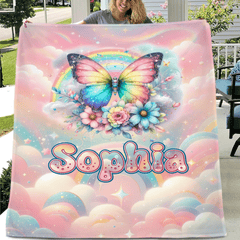Customized Colorful Butterfly Blanket - Personalized Name - Gift For Butterfly Lovers - OLESA