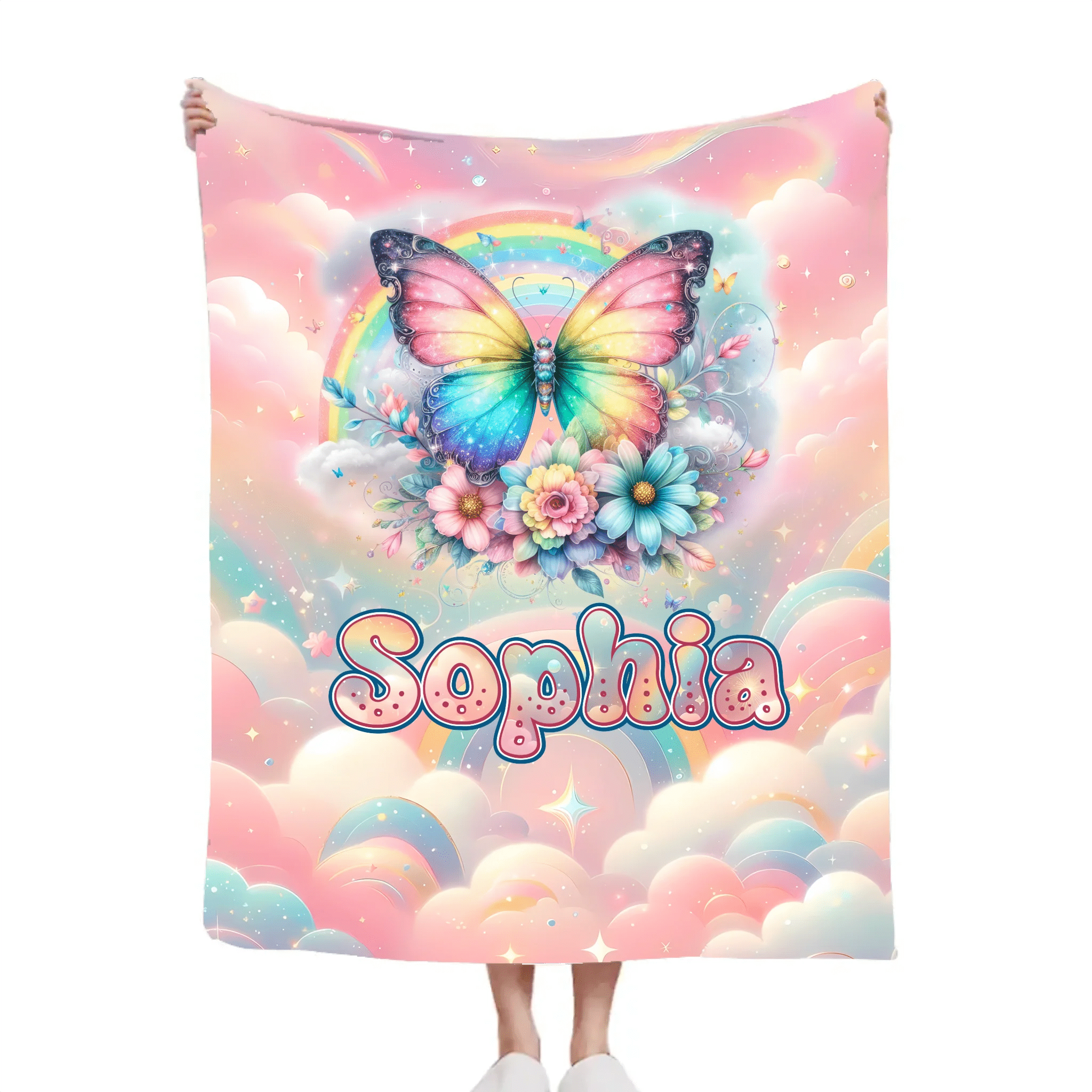 Customized Colorful Butterfly Blanket - Personalized Name - Gift For Butterfly Lovers - OLESA