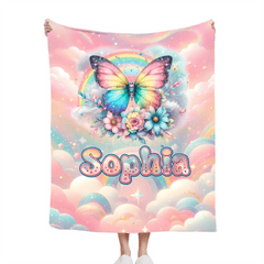 Customized Colorful Butterfly Blanket - Personalized Name - Gift For Butterfly Lovers - OLESA