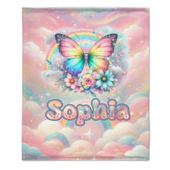 Customized Colorful Butterfly Blanket - Personalized Name - Gift For Butterfly Lovers - OLESA