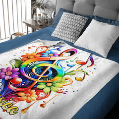 🎵Customized Colorful Clef With Leaves Blanket - Personalized Name - Gifts For Music Lovers - OLESA