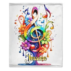 🎵Customized Colorful Clef With Leaves Blanket - Personalized Name - Gifts For Music Lovers - OLESA