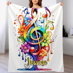 🎵Customized Colorful Clef With Leaves Blanket - Personalized Name - Gifts For Music Lovers - OLESA