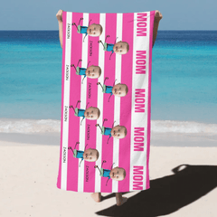 Customized Colorful Striped Beach Towel - Personalized Photos and Names - Summer Beach Gift - OLESA