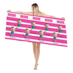 Customized Colorful Striped Beach Towel - Personalized Photos and Names - Summer Beach Gift - OLESA