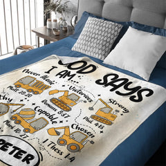 Customized Construction Vehicle Dinosaur Animal Blanket - Personalized Name - Gift for Kids - OLESA