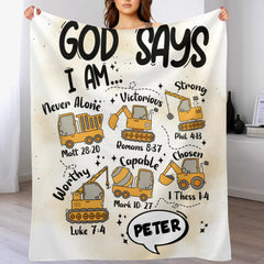 Customized Construction Vehicle Dinosaur Animal Blanket - Personalized Name - Gift for Kids - OLESA