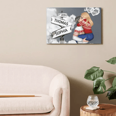 Customized Couple Character Wall Art - Decorative Canvas Painting With Personalized Name And Cartoon Couple Characters - Commemorative Gift - OLESA