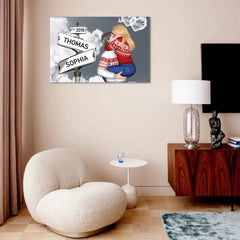Customized Couple Character Wall Art - Decorative Canvas Painting With Personalized Name And Cartoon Couple Characters - Commemorative Gift - OLESA
