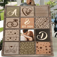 Customized Couple Photo Blanket - Personalized Initials, Date And Photo Flannel keepsake Blanket - A Gift for Couples,Wife, Husband - OLESA