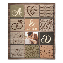 Customized Couple Photo Blanket - Personalized Initials, Date And Photo Flannel keepsake Blanket - A Gift for Couples,Wife, Husband - OLESA