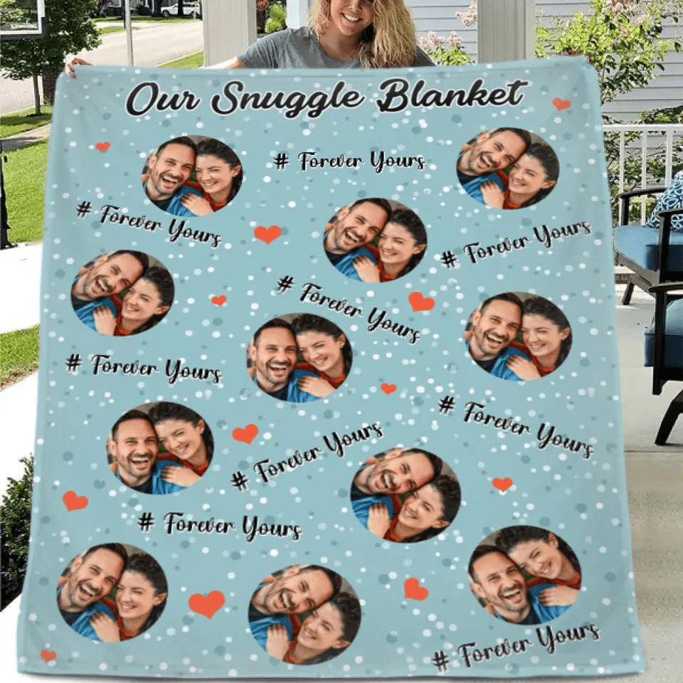 Customized Couple Snuggle Blanket - Personalized Couple's Photo and Custom Labeled Multicolor Flannel Blanket - A Gift For Boyfriend,Girlfriend,Husband,Wife - OLESA