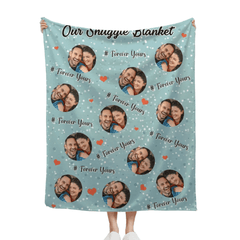 Customized Couple Snuggle Blanket - Personalized Couple's Photo and Custom Labeled Multicolor Flannel Blanket - A Gift For Boyfriend,Girlfriend,Husband,Wife - OLESA