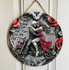Customized Couple Themed Wooden Door Plate - Personalized Name Couple Embrace Wooden Signage - A Gift For Girlfriend,Boyfriend,Wife,Husband - OLESA