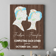 Customized Couple Wall Art - Personalized Name, Date Couple Silhouette Unframed Canvas Painting - A Gift For Boyfriend,Girlfriend,Husband,Wife,Anniversary - OLESA