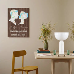 Customized Couple Wall Art - Personalized Name, Date Couple Silhouette Unframed Canvas Painting - A Gift For Boyfriend,Girlfriend,Husband,Wife,Anniversary - OLESA
