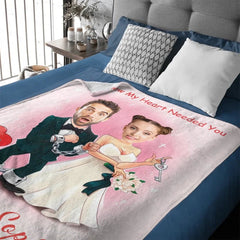 Customized Couple's Theme Blanket - Personalized Couple Photo and Name Wedding Character Image Blanket - A Gift For Girlfriend,Boyfriend,Wife,Husband - OLESA